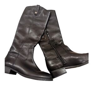 INC Genuine Leather Black Riding Boots Knee High Zip Boots Size 6.5M NWT